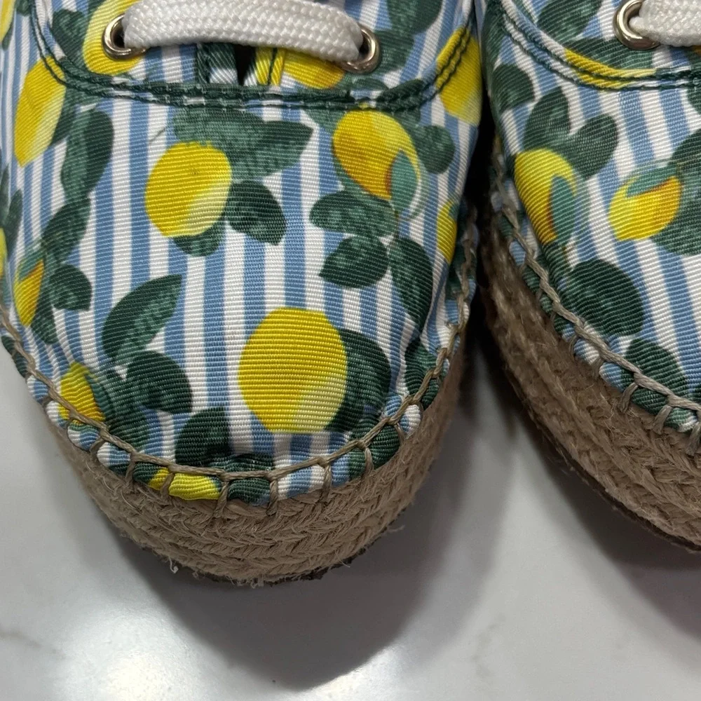 Gianni Bini Blue & White Striped Lemon-Print Espadrille Lace-Up Sneakers